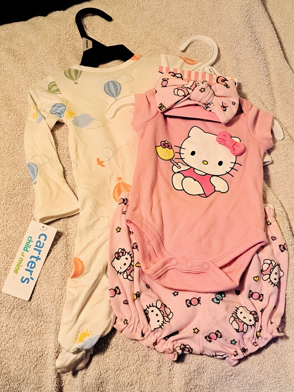 Carter's White Printed 2-Way Zipper Footed & Sleeper Hello Kitty Newborn Bundle